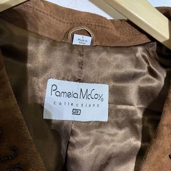 Pamela McCoy Brown Suede Leather Blazer Western Embellished‎ Jacket - Picture 6 of 8